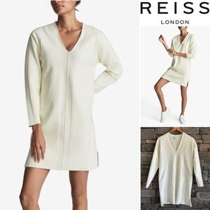 Reiss Ivory Cream Ava Elevated Day Knit V-Neck Sweater Mini Dress Size S